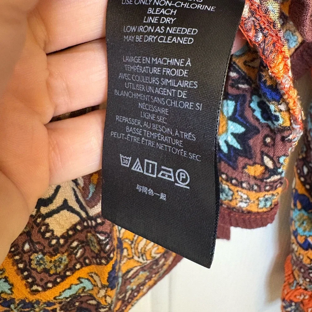 Free People Boho Paisley Peplum Blouse S Orange Blue Bell Sleeve Top - Picture 6 of 7